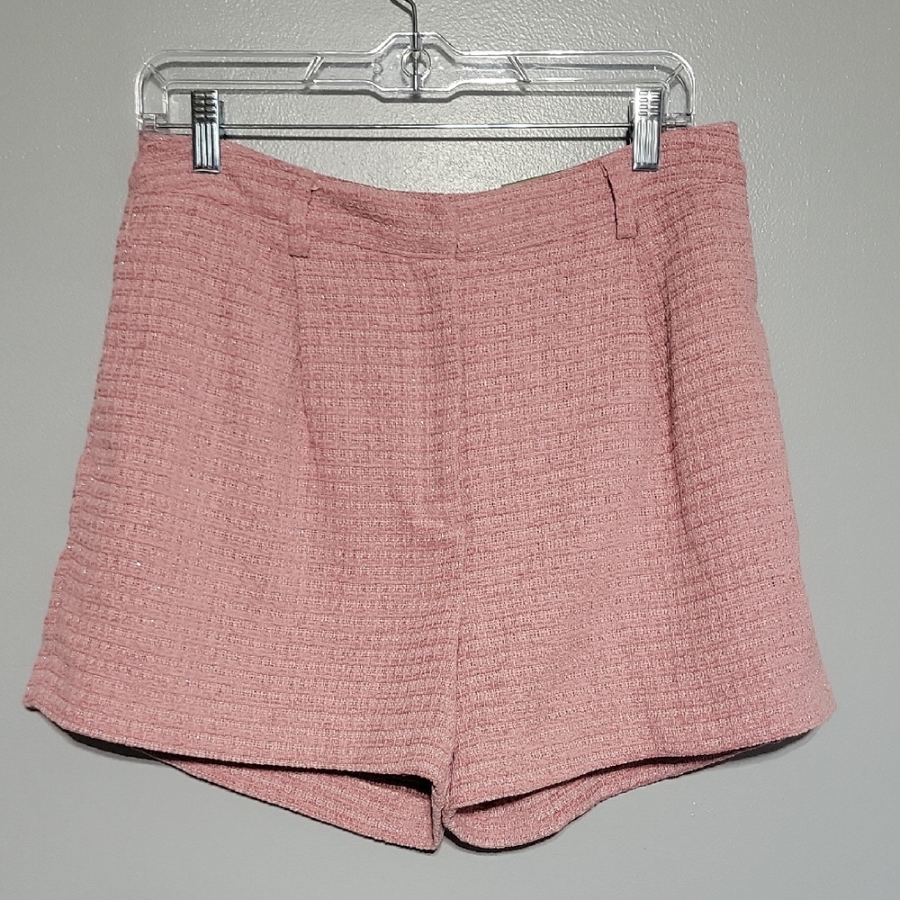 Ryegrass Pink Textured High-rise Lined Womens Shorts Sz 6 Metallic Tread Detail
